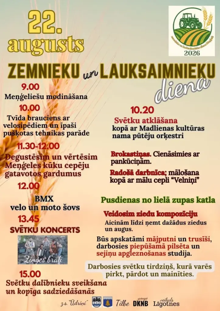 Zemnieku diena Meņģelē 22. augustā: parādes un darbnīcas